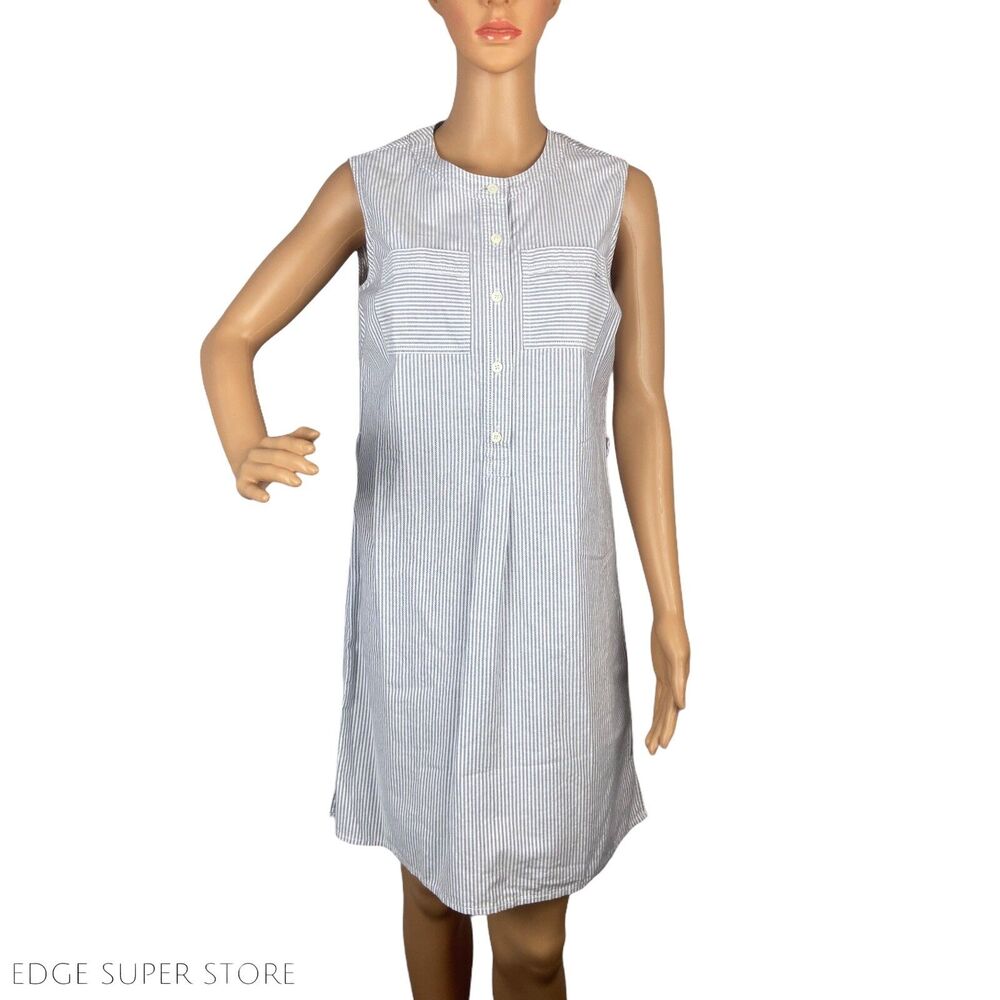Vineyard Vines Blue White Belted Shirt Pocket Striped Seersucker Dress Size 0